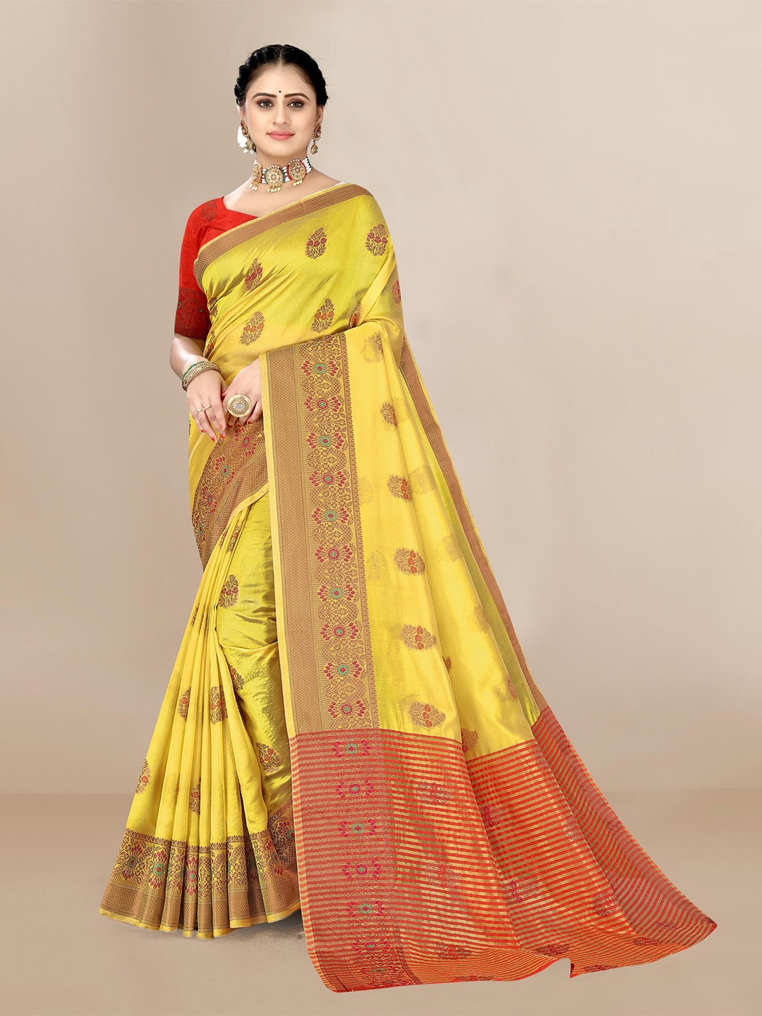 

VAIRAGEE Woven Design Organza Saree, Yellow