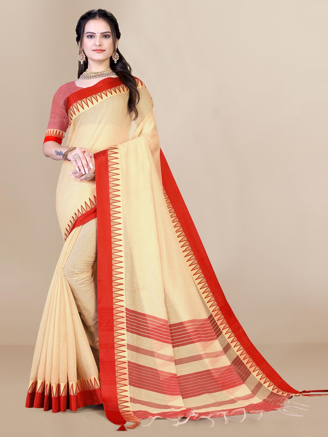 

VAIRAGEE Silk Cotton Saree, Red