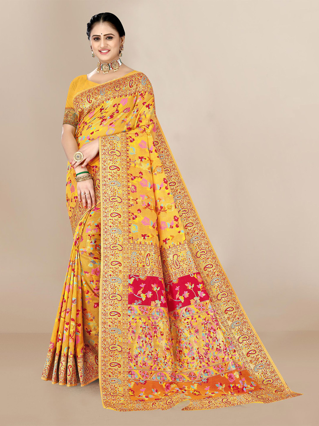 

VAIRAGEE Woven Design Silk Blend Saree, Orange