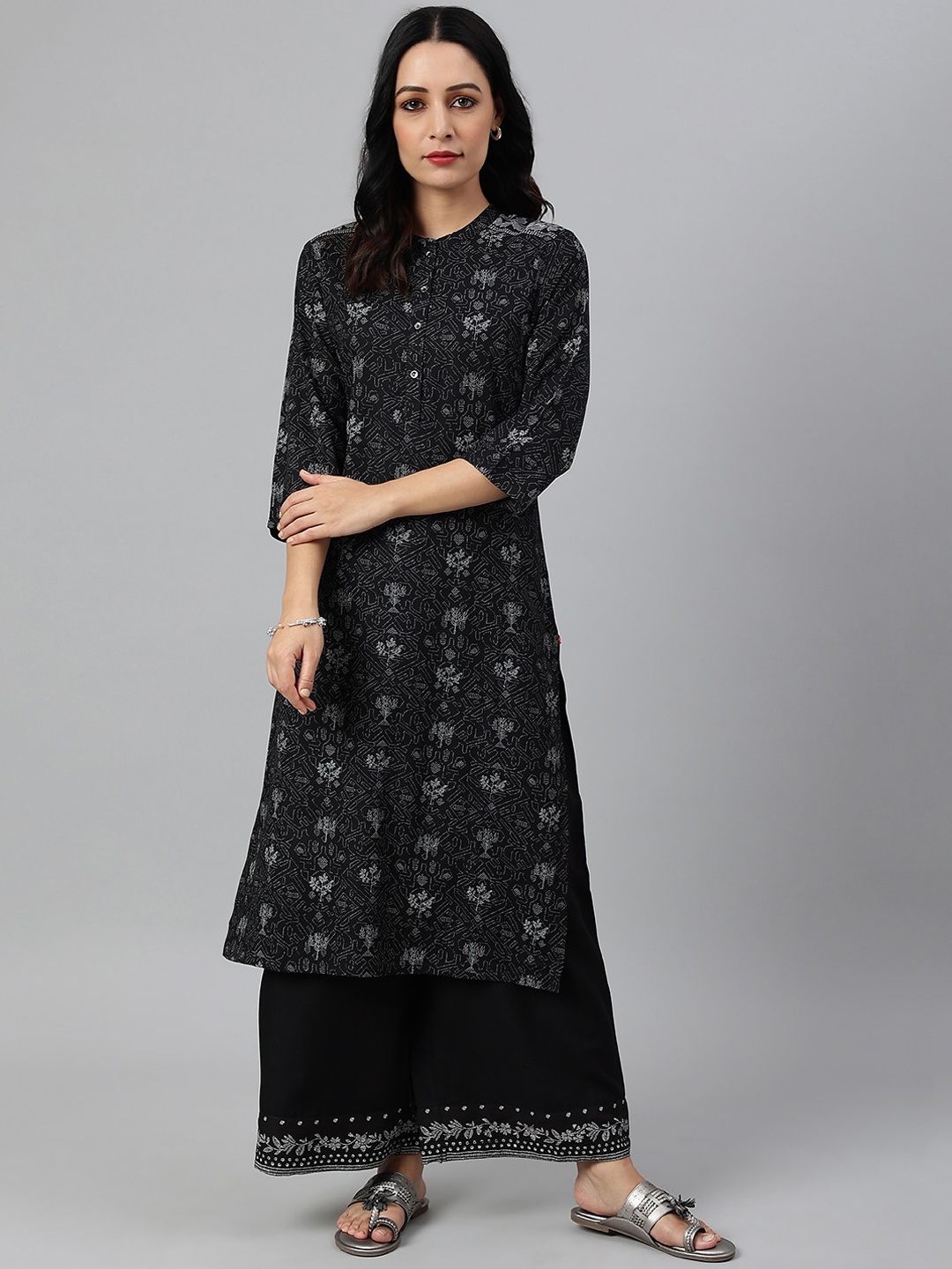 

W Women Black Printed Kurta with Palazzos