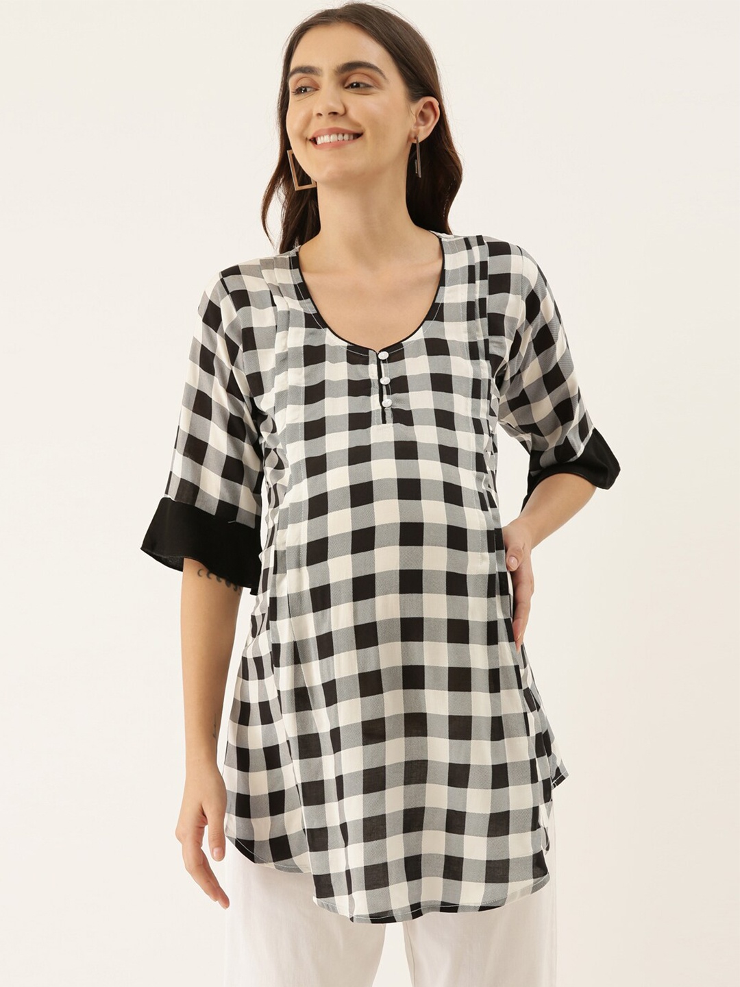 

GOLDSTROMS Women White & Black Modal Printed Tunic