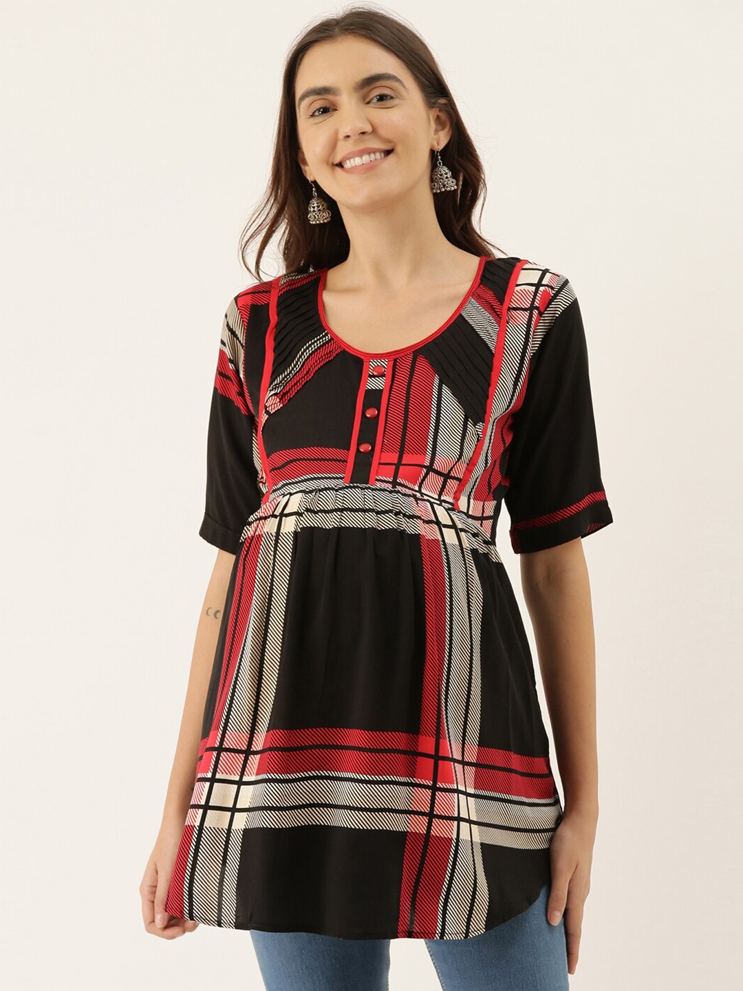 

GOLDSTROMS Women Checked Maternity Tunic, Black