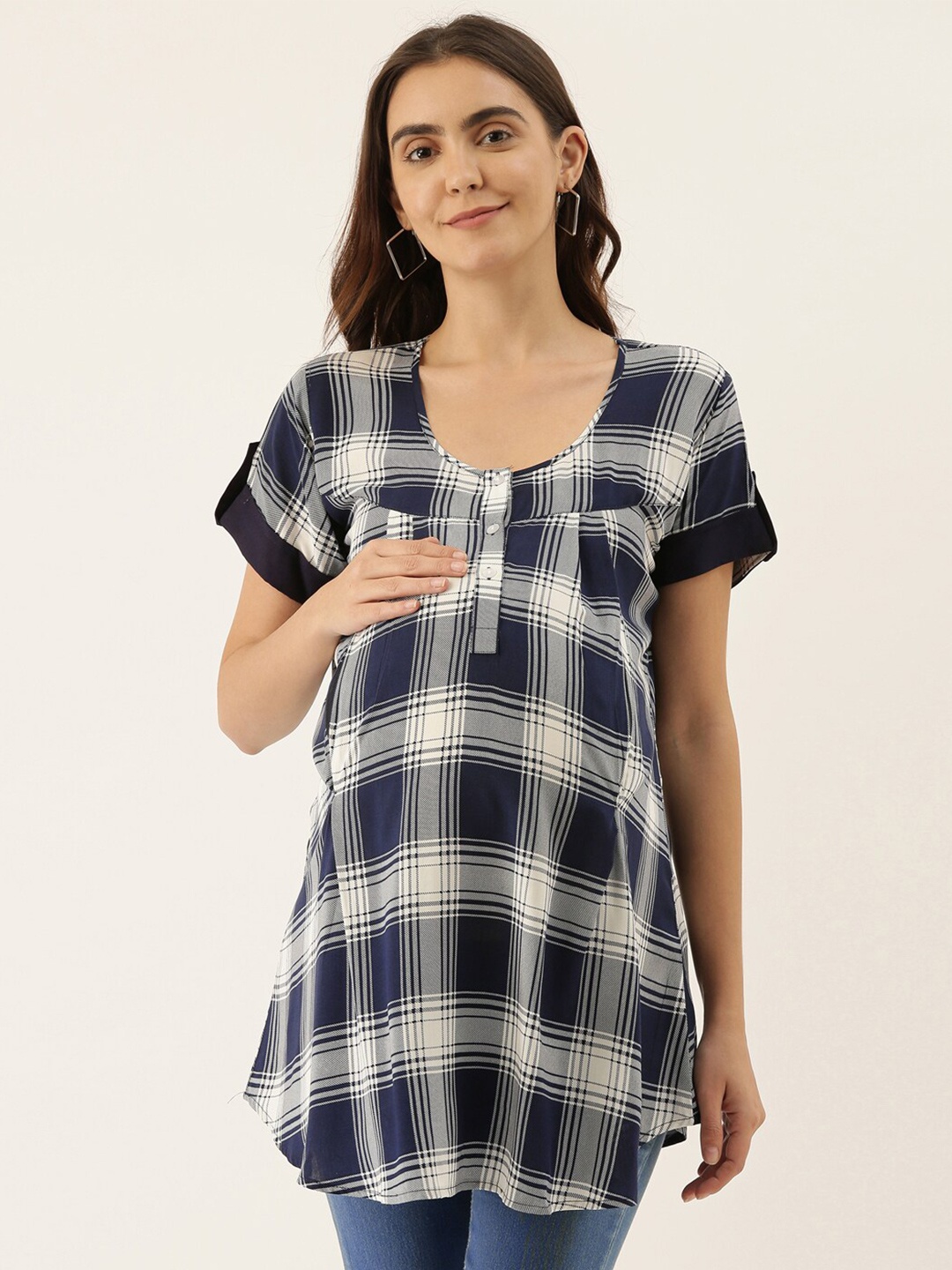 

GOLDSTROMS Women Checked Maternity Tunic, Navy blue