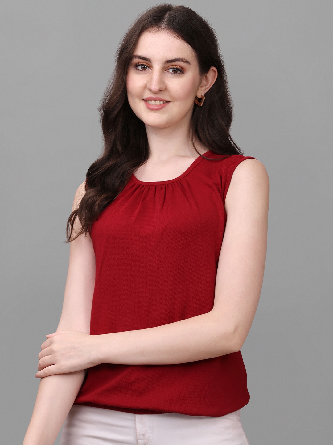

VeBNoR Women Solid Sleeveless Top, Maroon