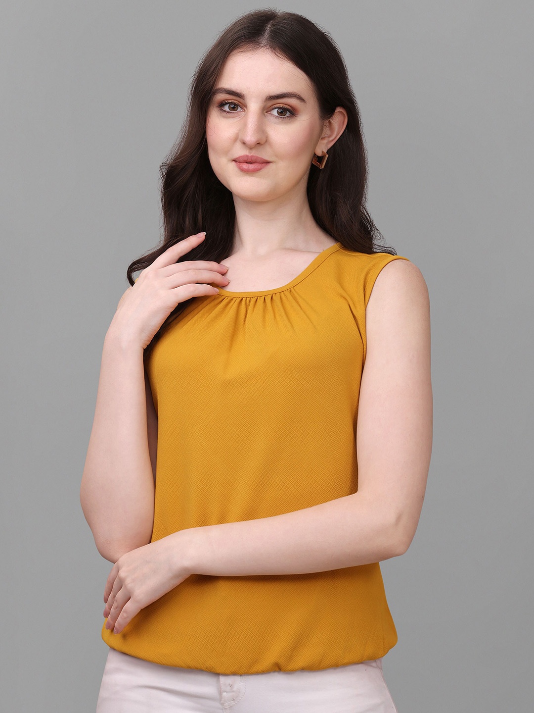 

VeBNoR Women Solid Sleeveless Top, Yellow