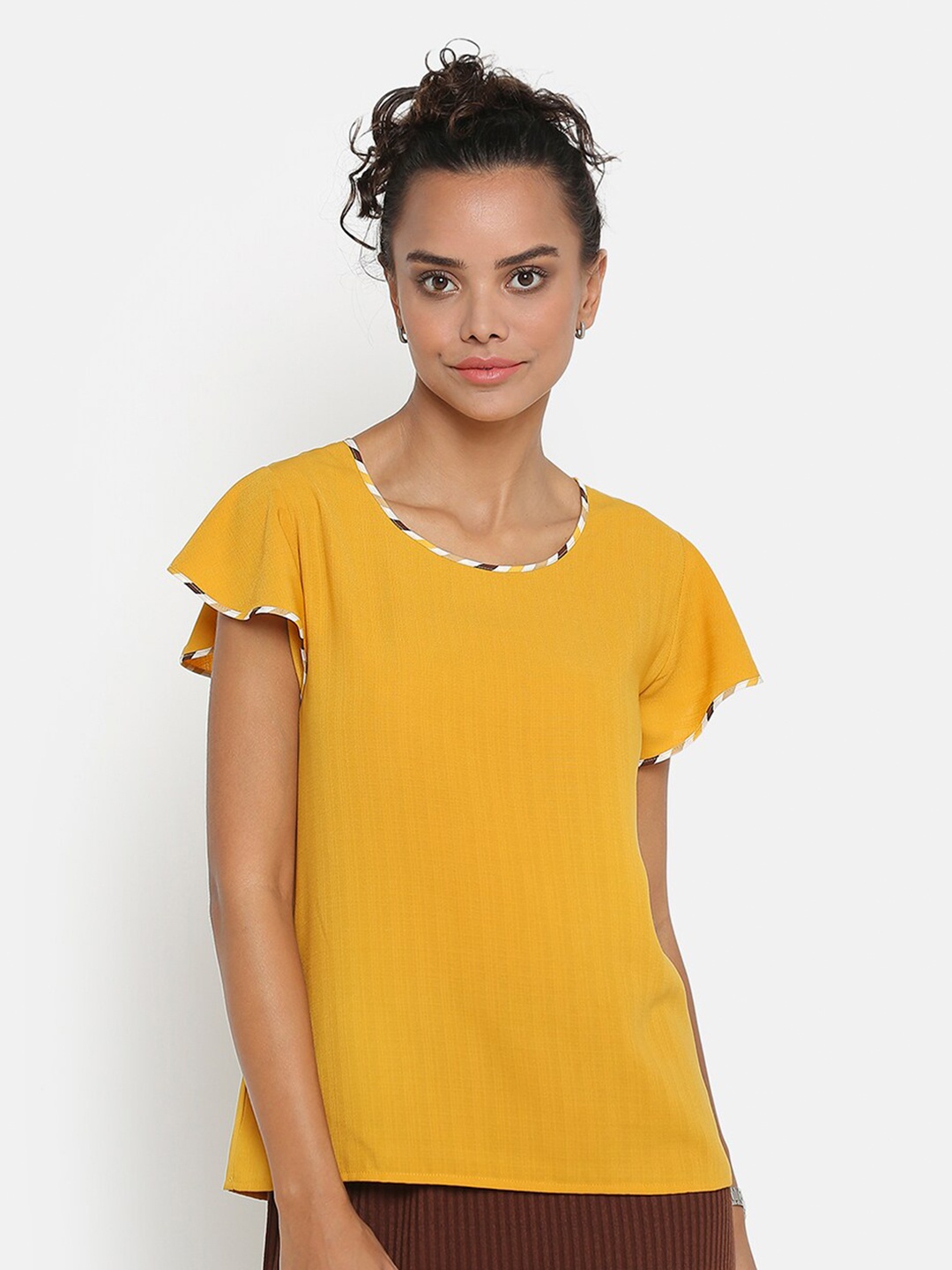 

OFFICE & YOU Women Flutter sleeves Formal Top, Yellow