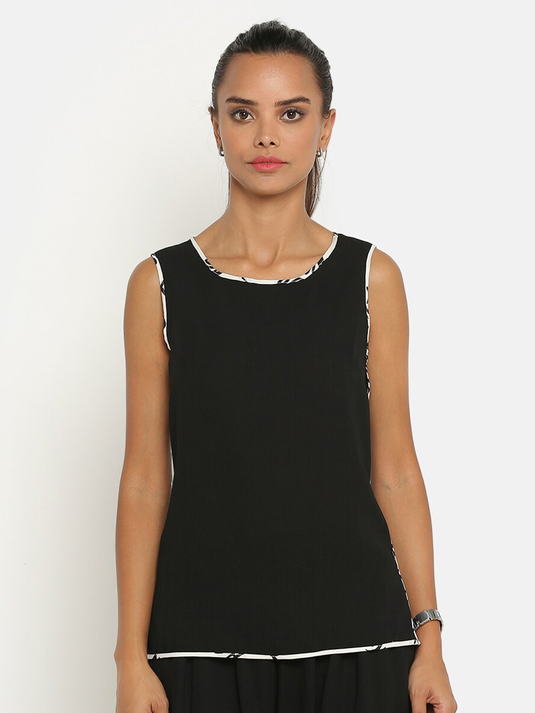 

OFFICE & YOU Women Sleeveless A-Line Top, Black