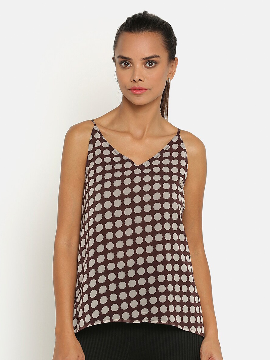 

OFFICE & YOU Women Printed Georgette Top, Brown