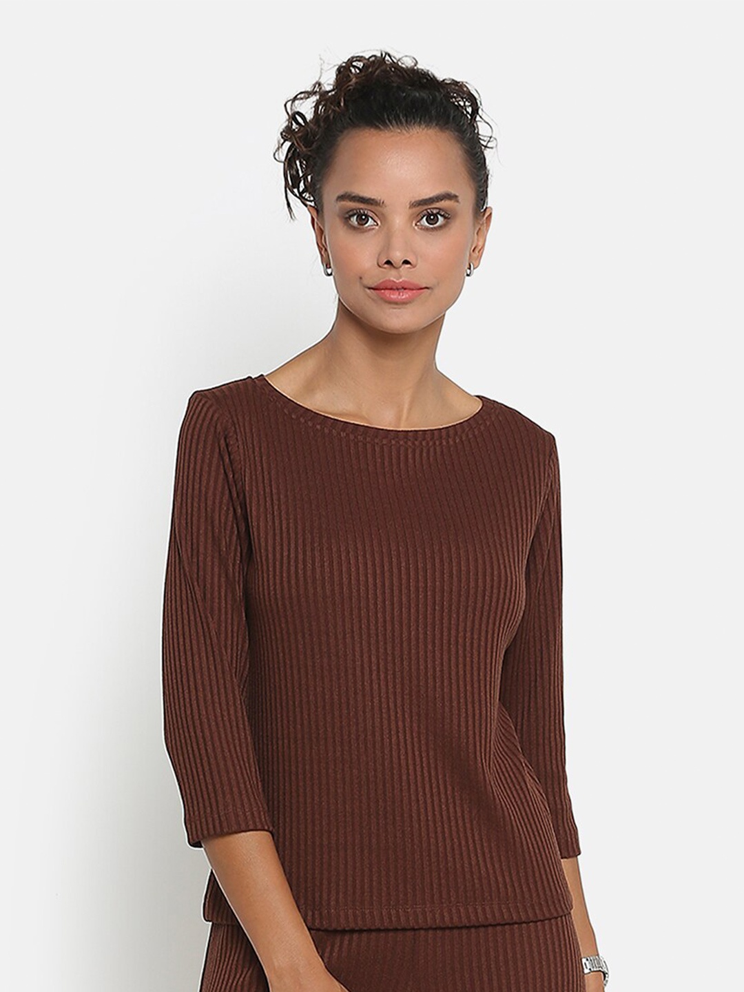 

OFFICE & YOU Women Striped Top, Brown