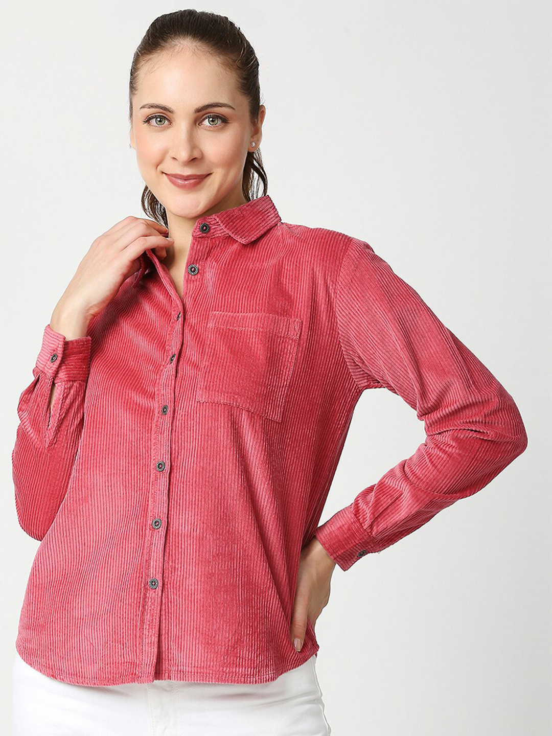 

Blamblack Women Super Slim Fit Casual Cotton Shirt, Fuchsia