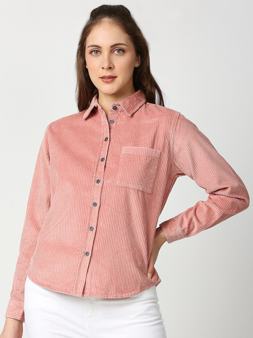 

Blamblack Women Super Slim Fit Casual Cotton Shirt, Pink