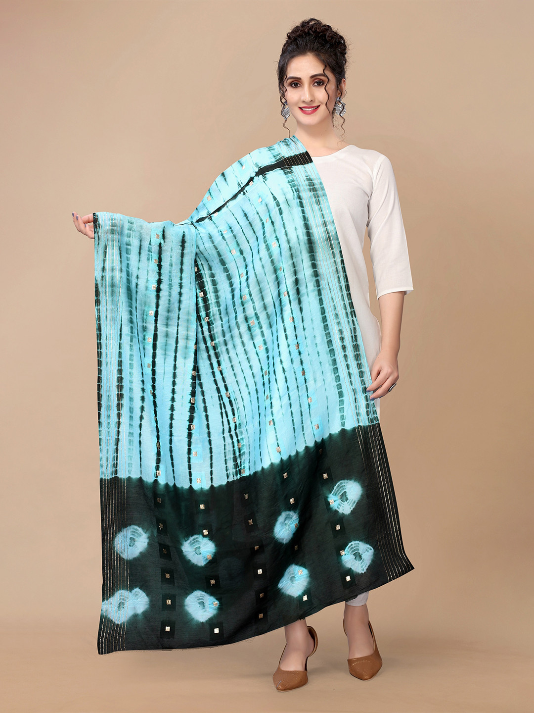 

Fashion FRICKS Bandhani Tie and Dye Dupatta with Zari, Sea green