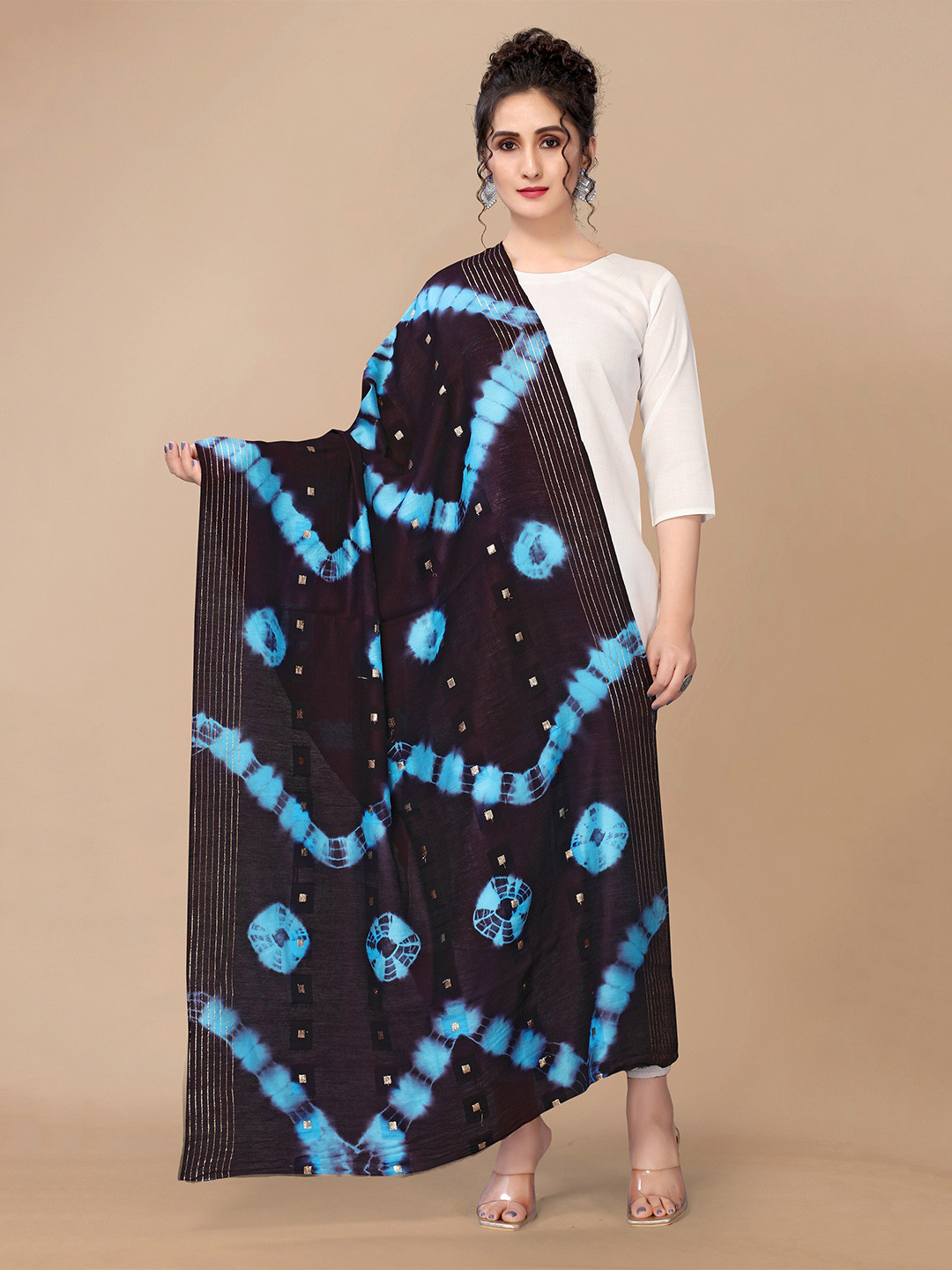

Fashion FRICKS Blue & Black Printed Cotton Silk Dupatta
