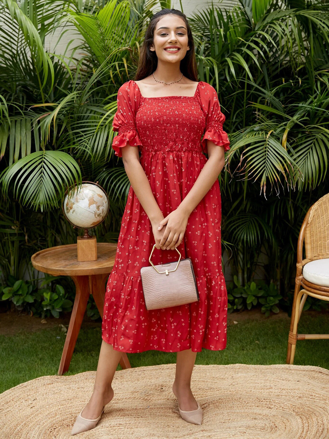 

NANGALIA RUCHIRA Women Printed Fit and Flare Midi Dress, Red