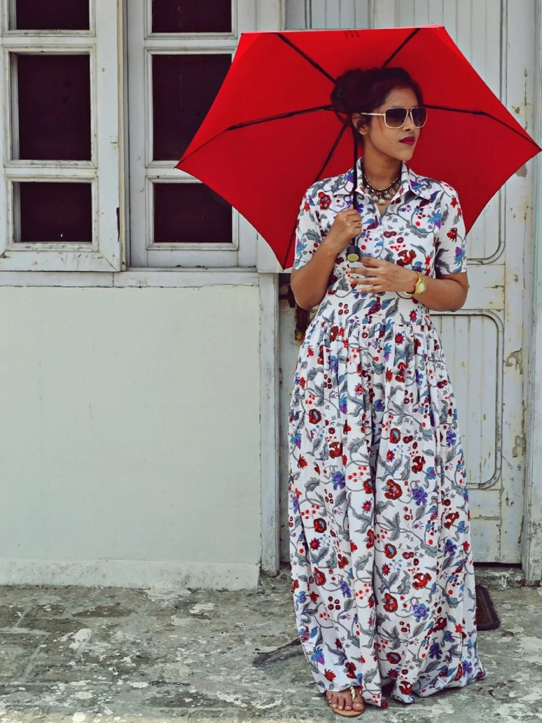 

NANGALIA RUCHIRA Women Floral Printed Cotton Maxi Dress, White