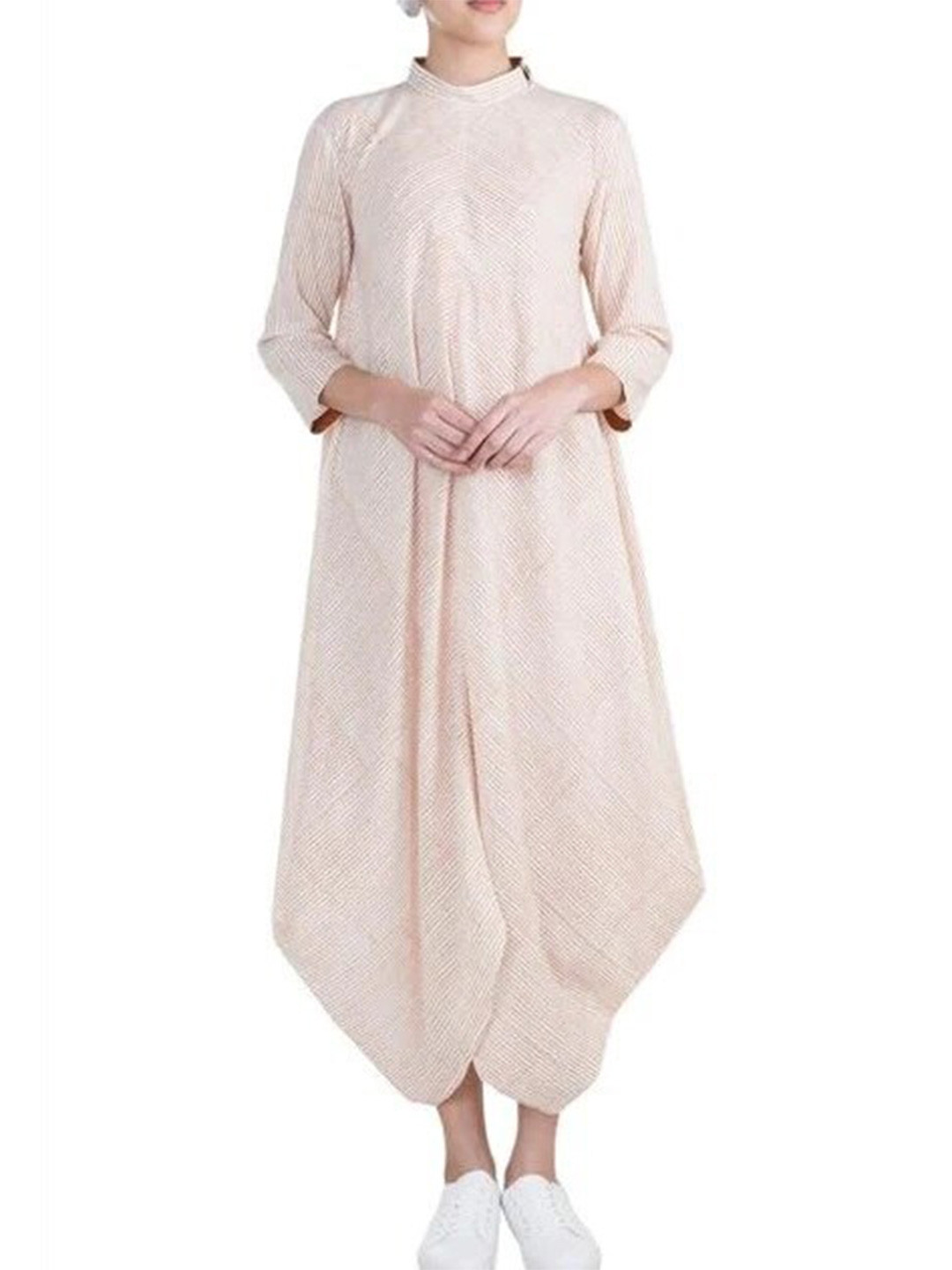 

NANGALIA RUCHIRA Women Striped Cotton A-Line Midi Dress, Off white