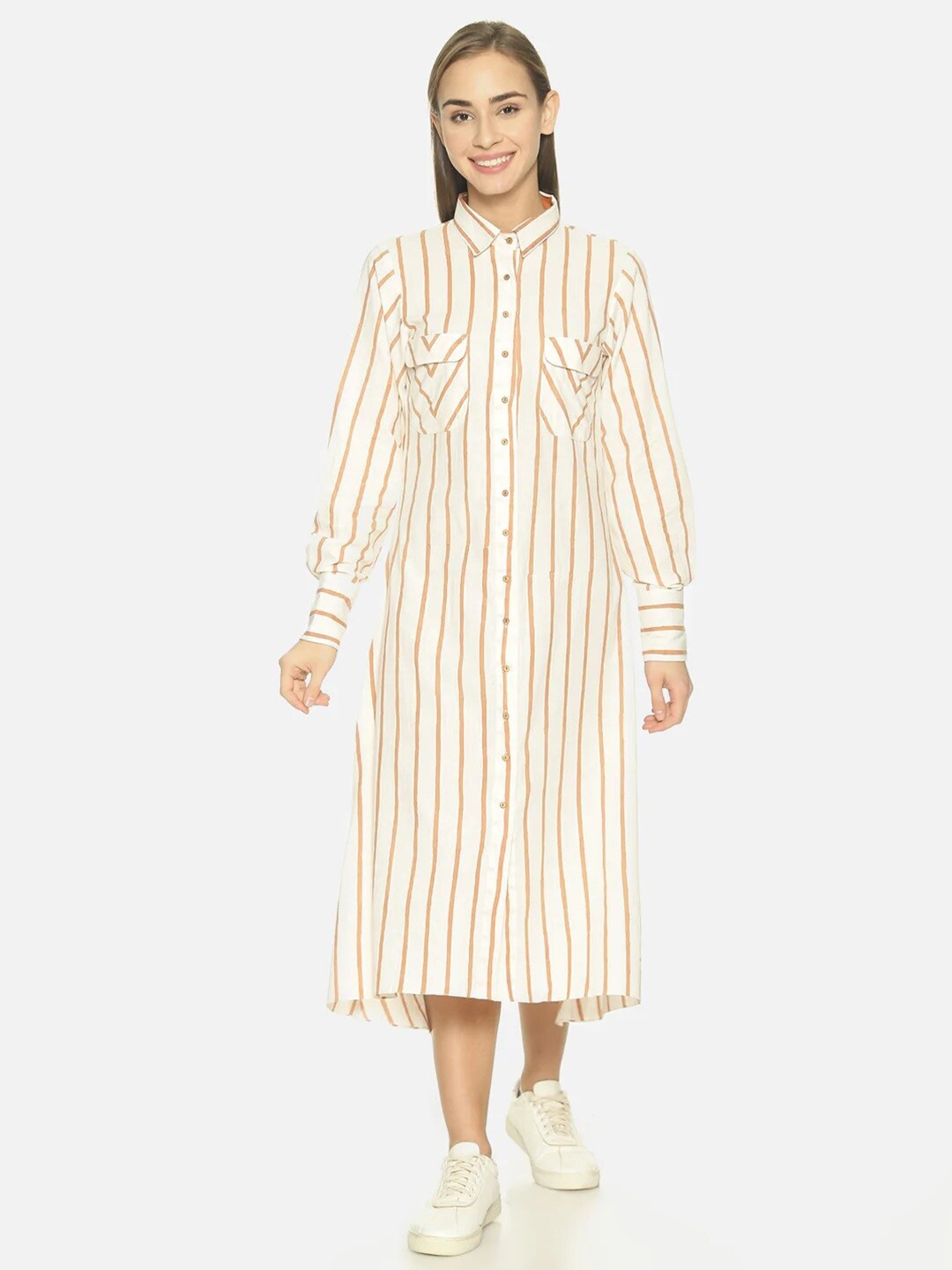 

NANGALIA RUCHIRA Striped Cotton Shirt Midi Dress, White