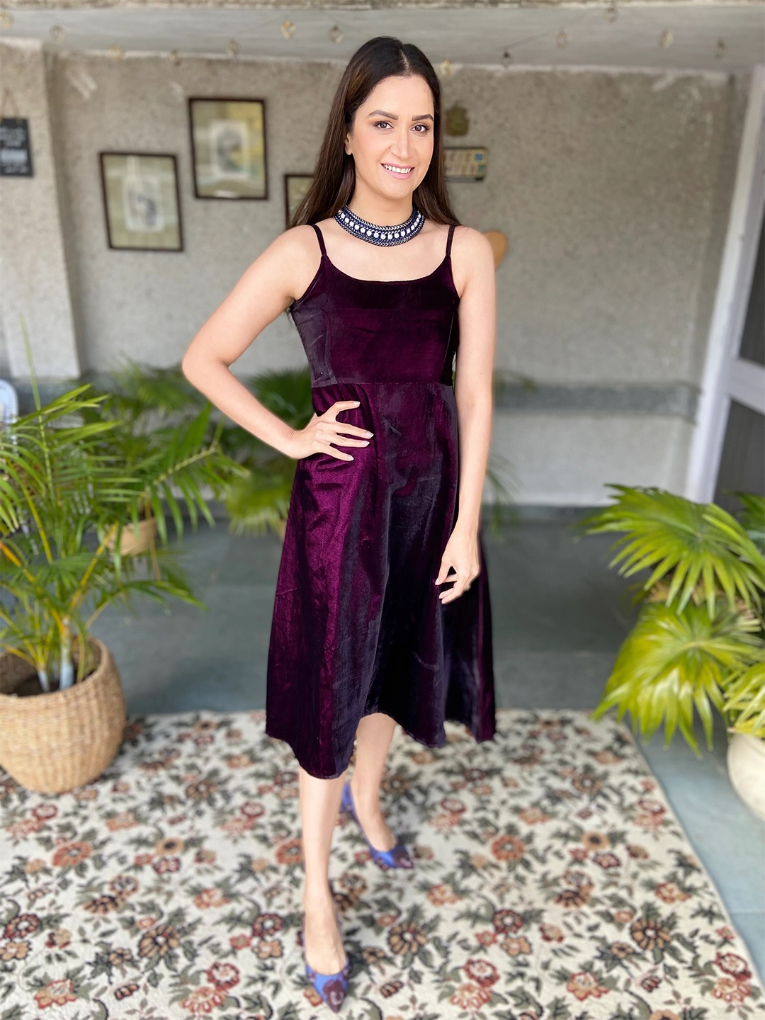 

NANGALIA RUCHIRA Velvet A-Line Dress, Burgundy