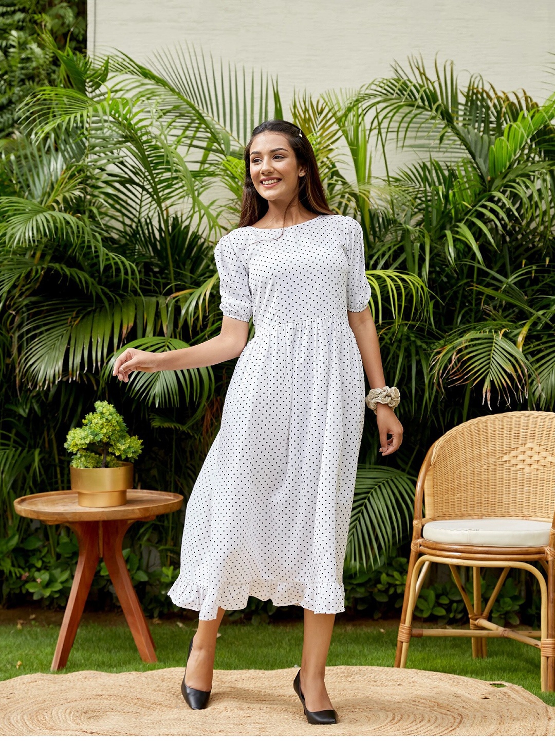 

NANGALIA RUCHIRA Polka Dot Printed Cotton Midi Dress, White