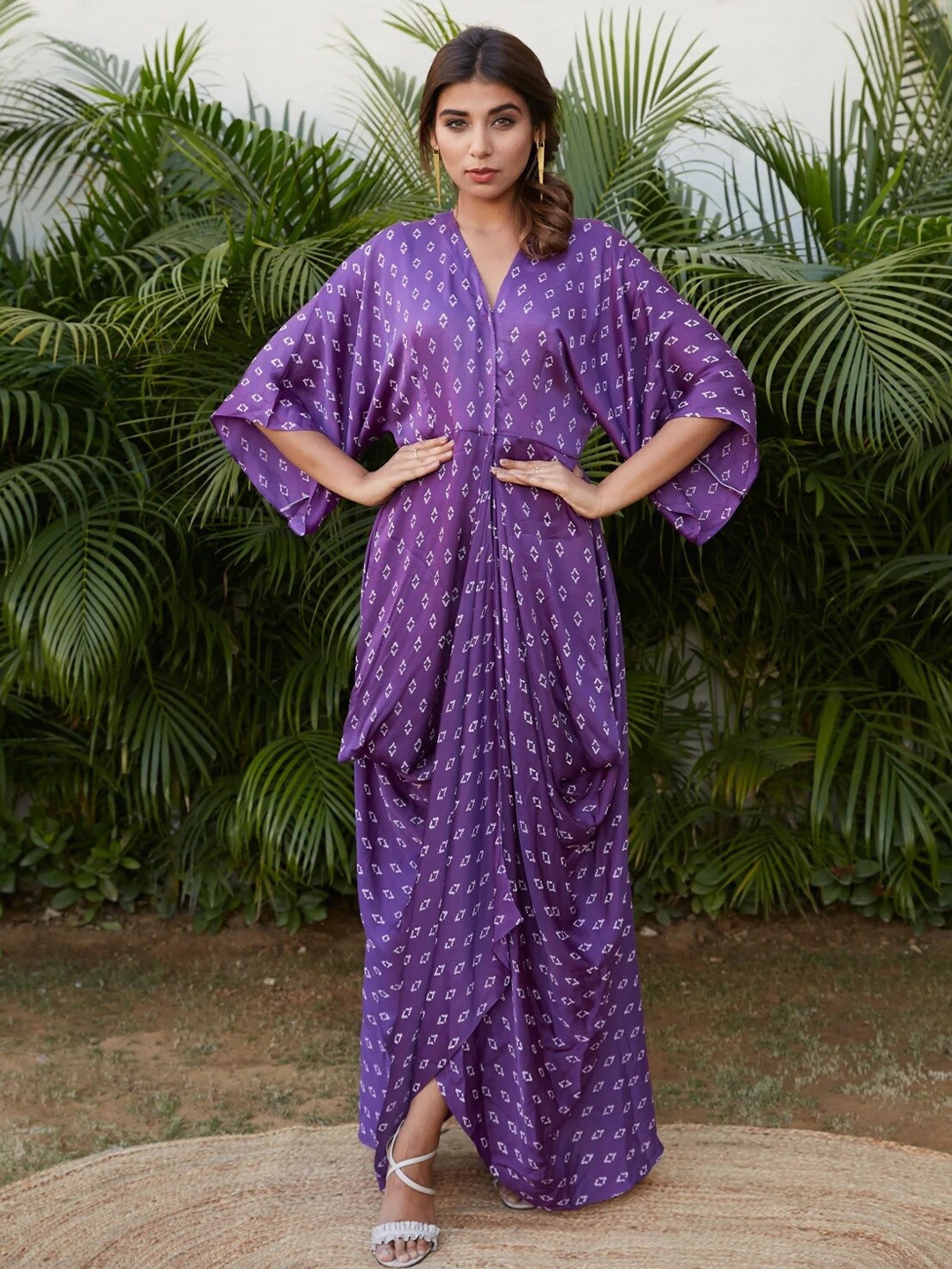 

NANGALIA RUCHIRA Bandhani Printed Cowl Dress, Violet