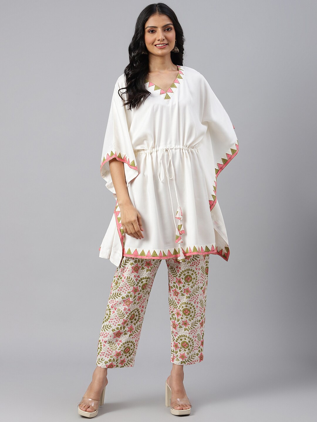 

SHRINKHLA Women Off White Flared Sleeves Kaftan Kurta