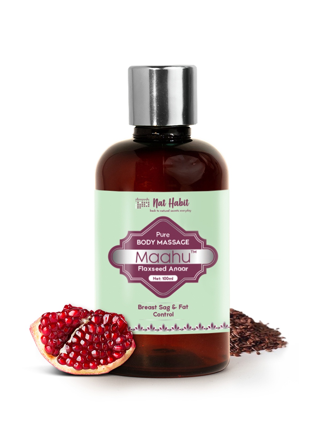 

Nat Habit Pure Maahu Flaxseed Anaar Body Massage Oil for Fat Control - 100 ml, Brown