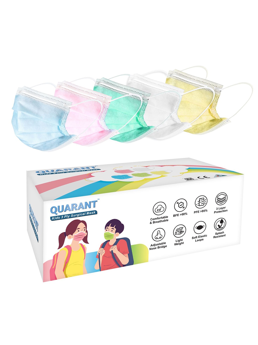 

QUARANT Kids Set of 50 Solid 3 Poly Outdoor Cloth Mask, Multi