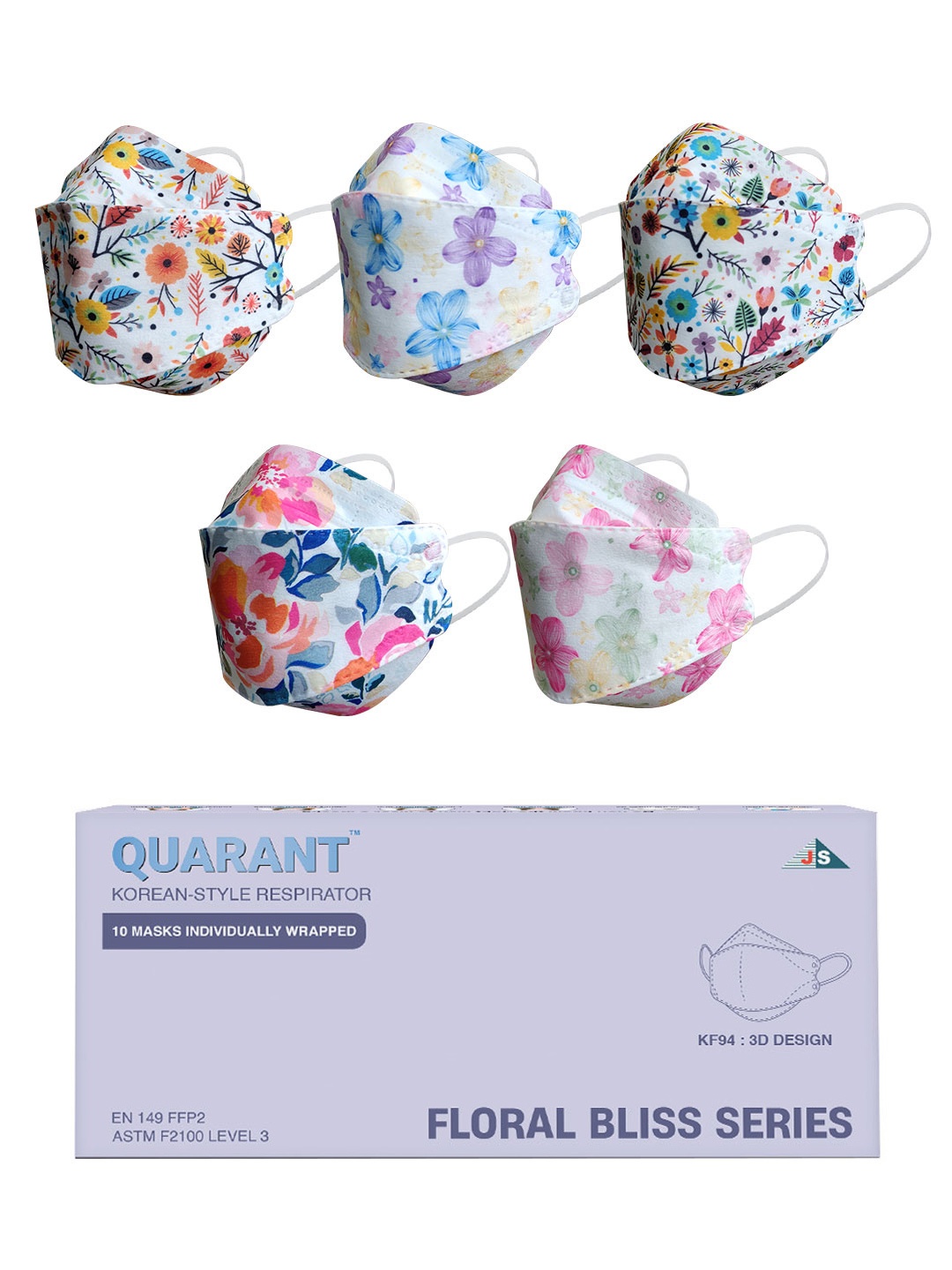 

QUARANT Pack of 10 Floral Print 4-Ply Designer KF94 Face Masks, Multi