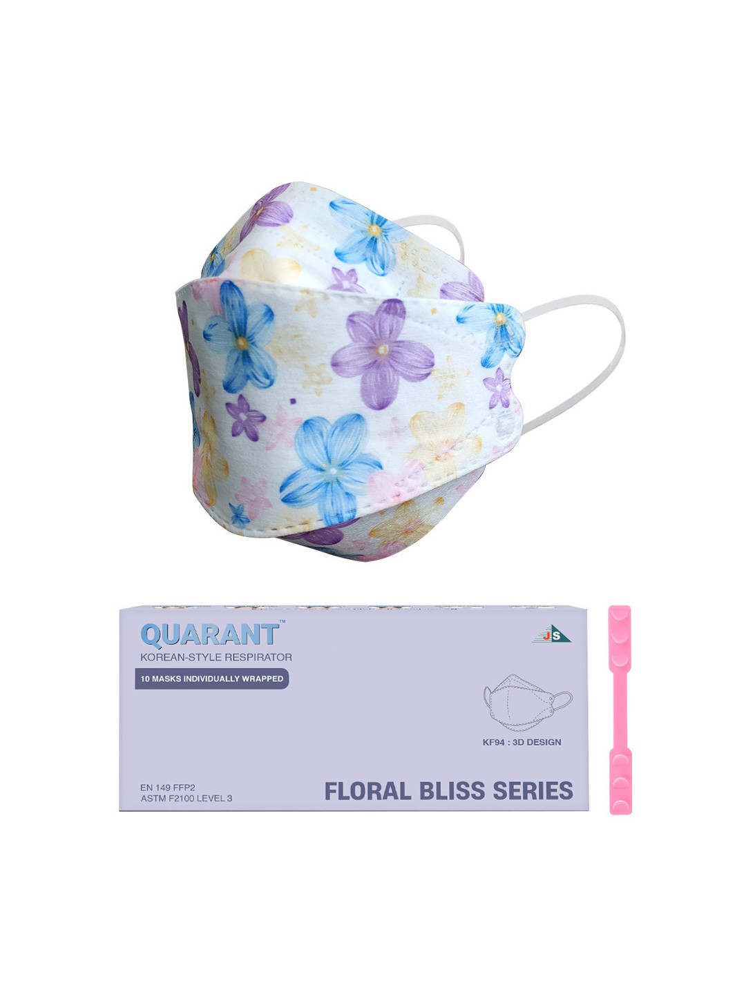 

QUARANT Pack of 10 Floral Printed 4-Ply KF94 Korean Style Face Masks, White