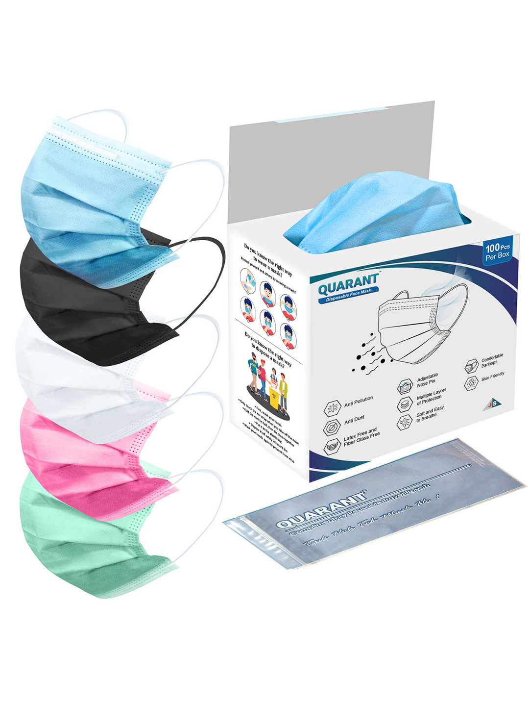 

QUARANT Pack of 100 Assorted 3-Ply Surgical Face Mask