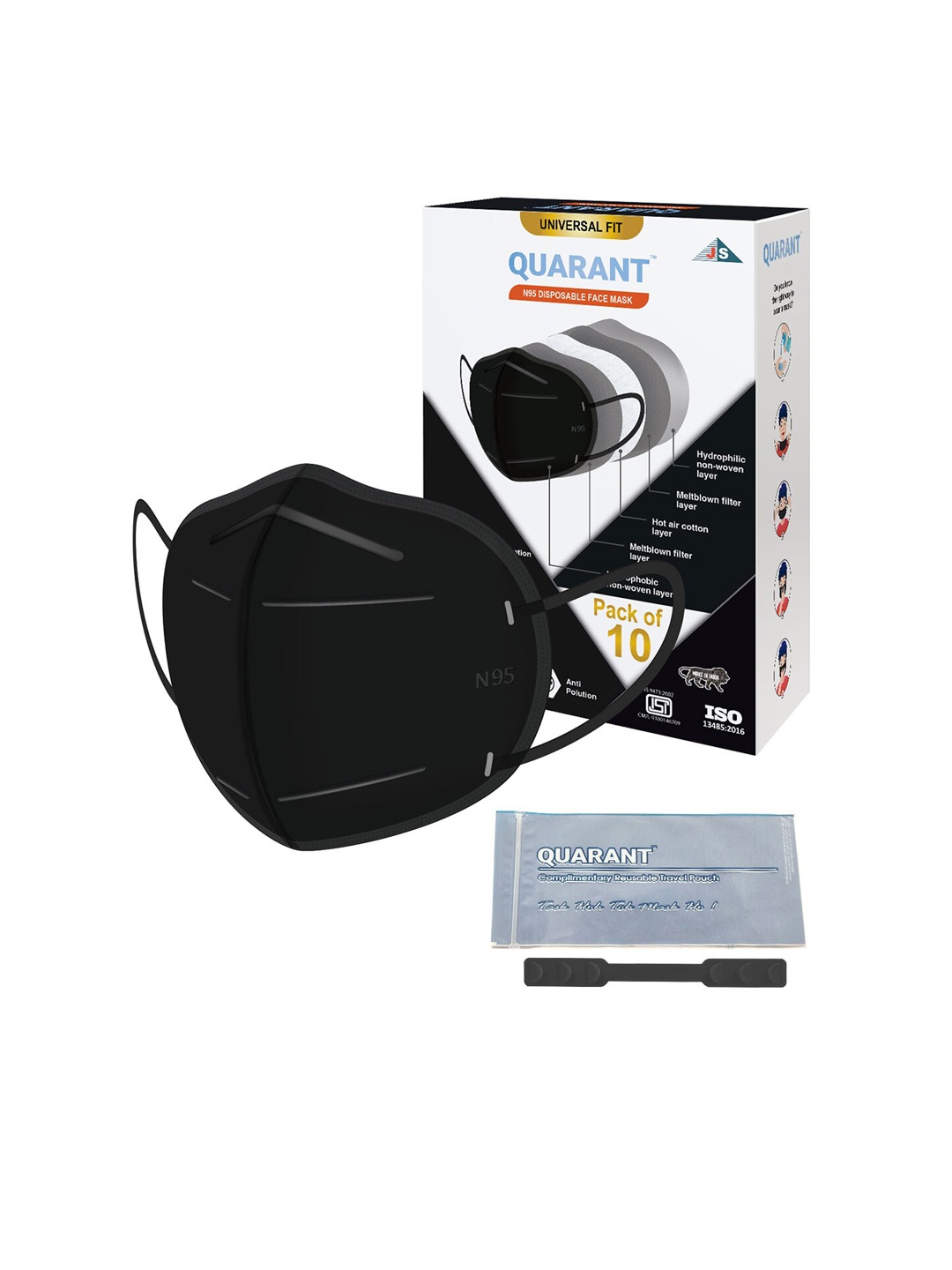 

QUARANT Pack of 10 Solid 4-Ply N95 Face Masks, Black