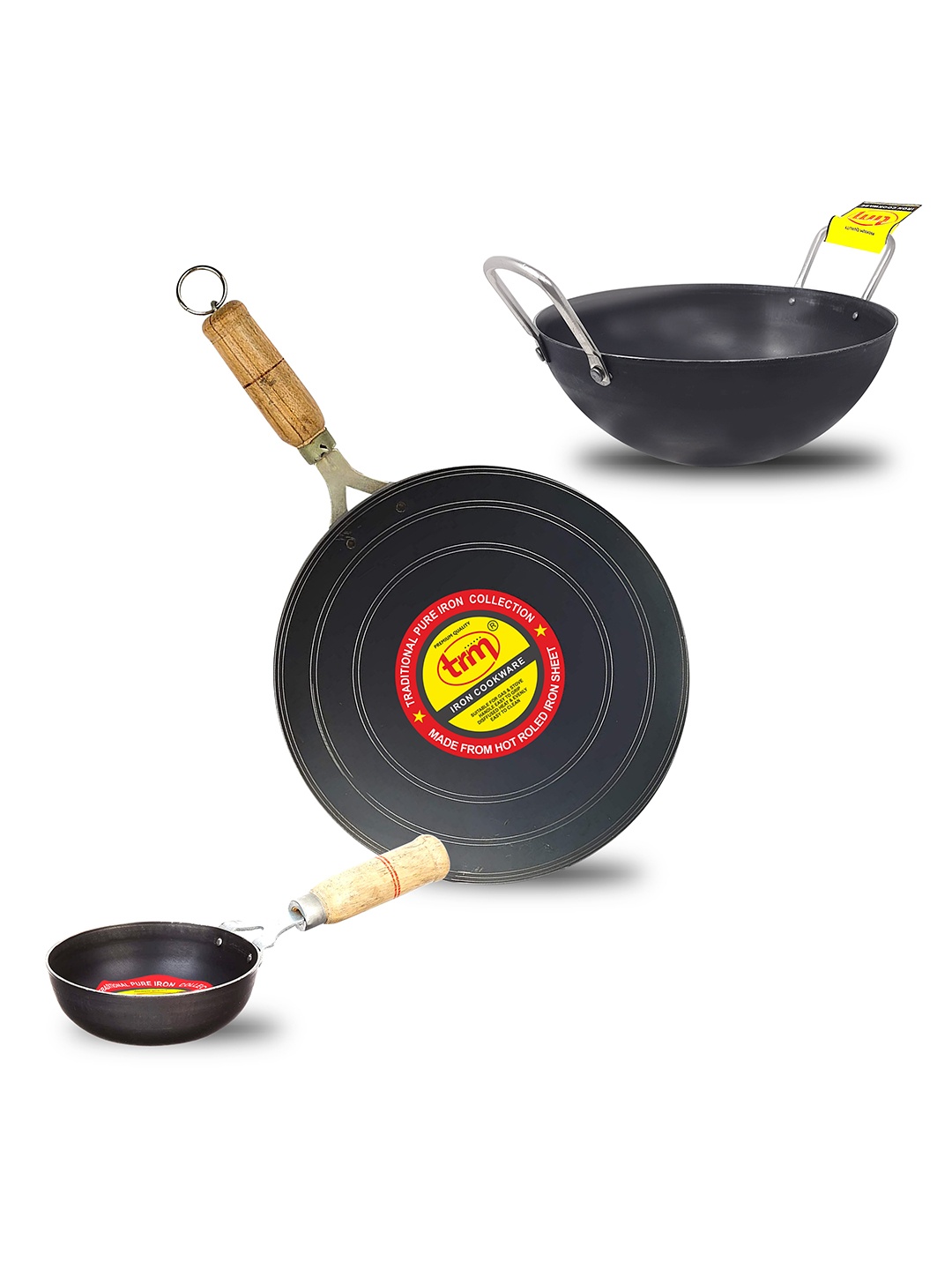 

TRM Set Of 3 Pcs Iron Cookware Combo Set, Black