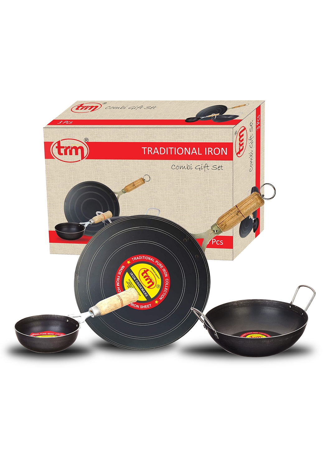 

TRM Set Of 3 Pcs Iron Cookware Combo Set, Black