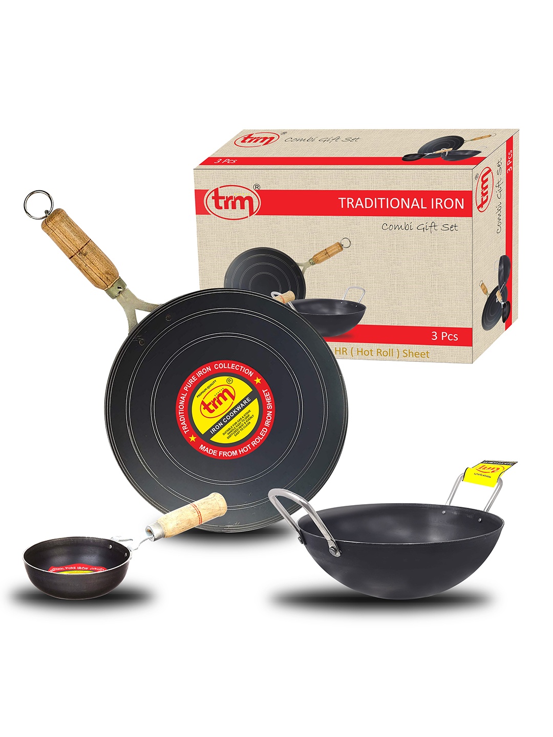

TRM Set Of 3 Pcs Iron Cookware Combo Set, Black