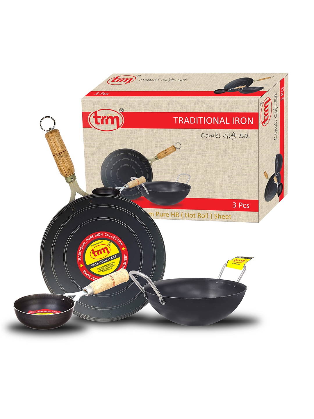 

TRM Set Of 3 Pcs Iron Cookware Combo Set, Black