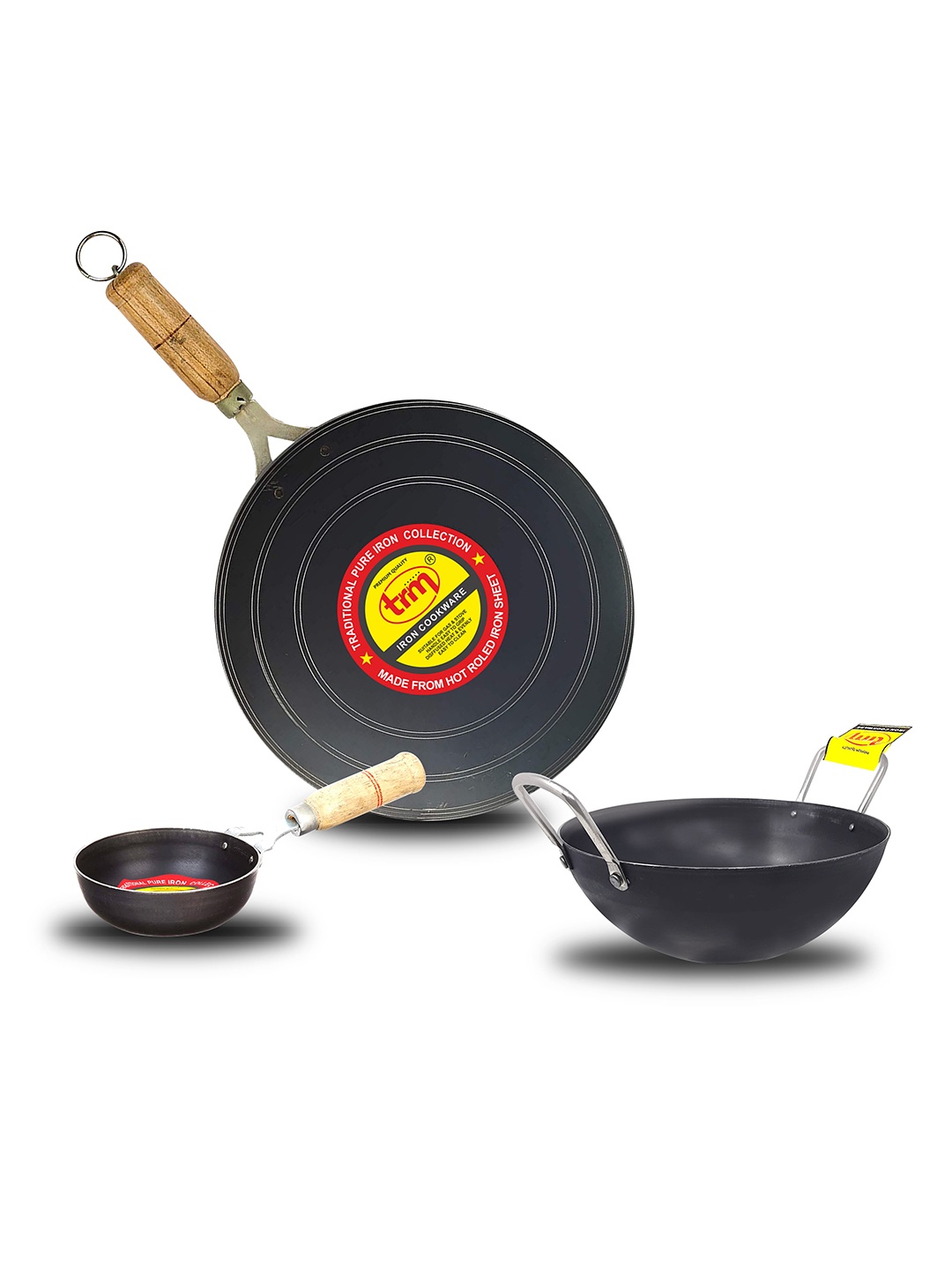 

TRM Black Pieces of 3 Pure Iron Cookware Combo Set