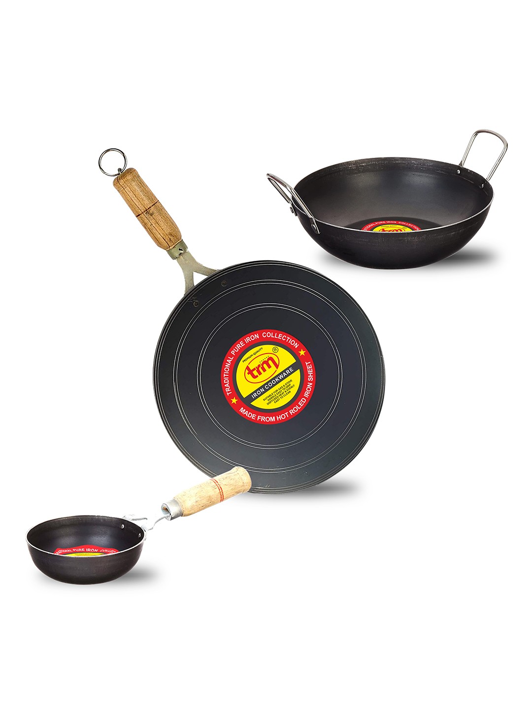 

TRM 3 Pcs Pure Iron Cookware Combo Set, Black