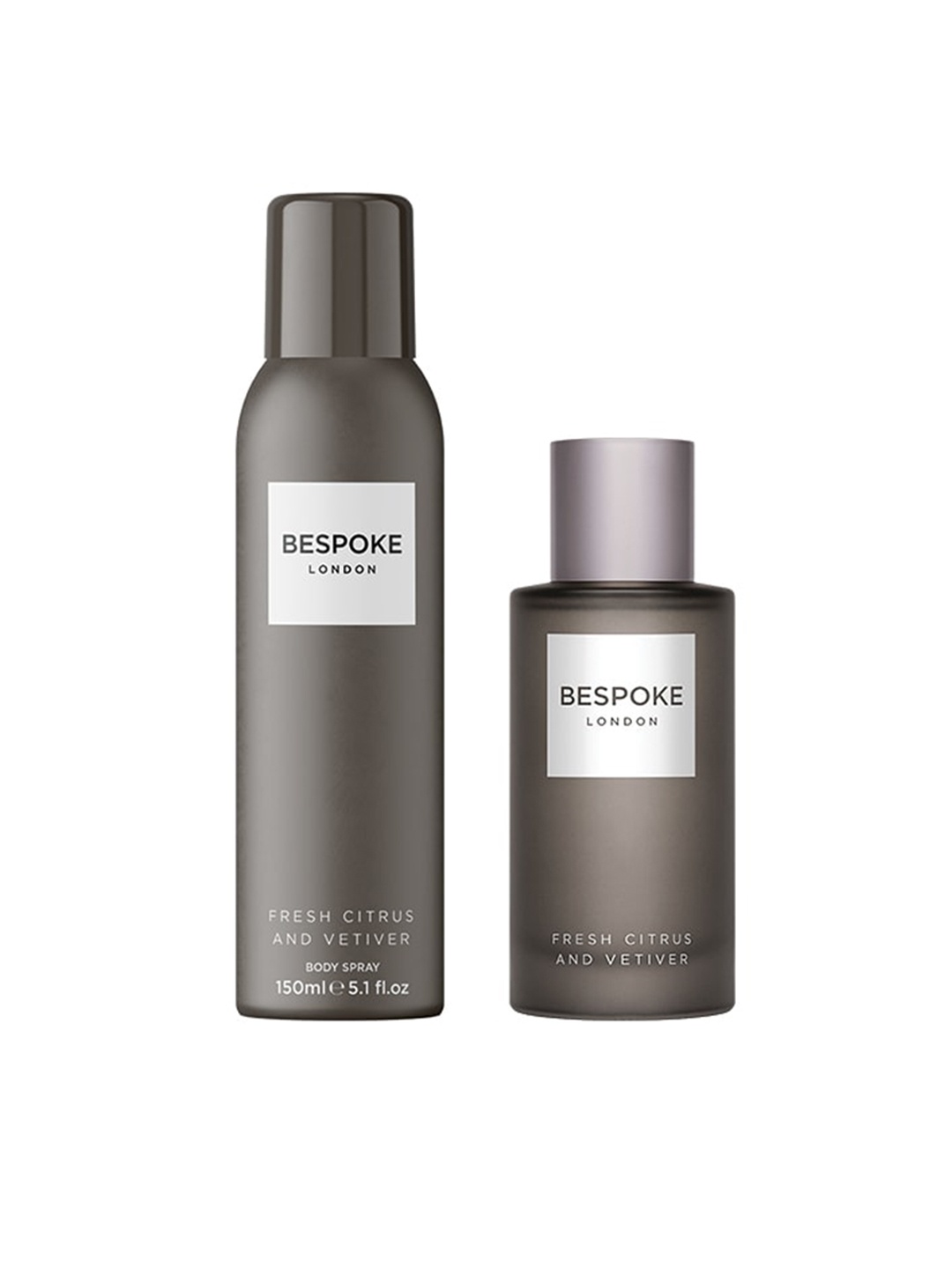 

BESPOKE LONDON Men Set of Fresh Citrus & Vetiver EDP 100ml & Body Spray 150ml, Charcoal