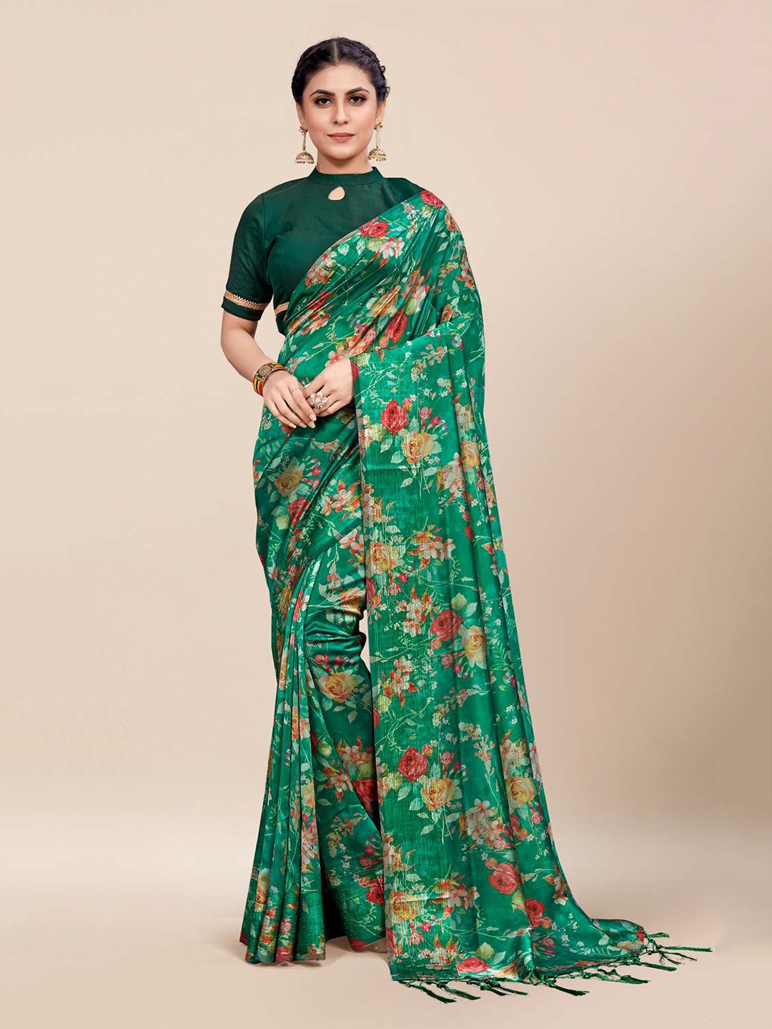 

KARAGIRI Floral Silk Blend Banarasi Saree, Green