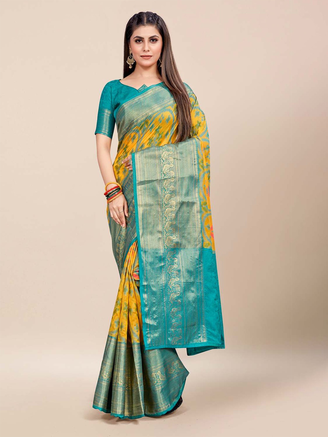 

KARAGIRI Floral Zari Saree, Yellow