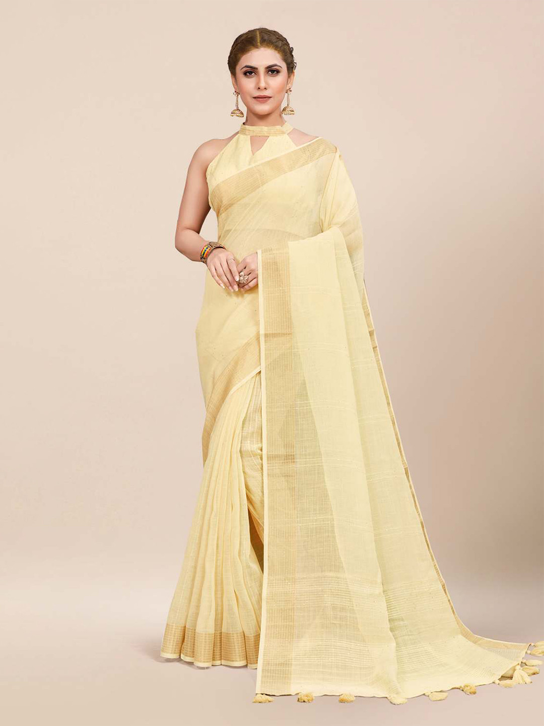 

KARAGIRI Yellow & Beige Silk Blend Banarasi Saree