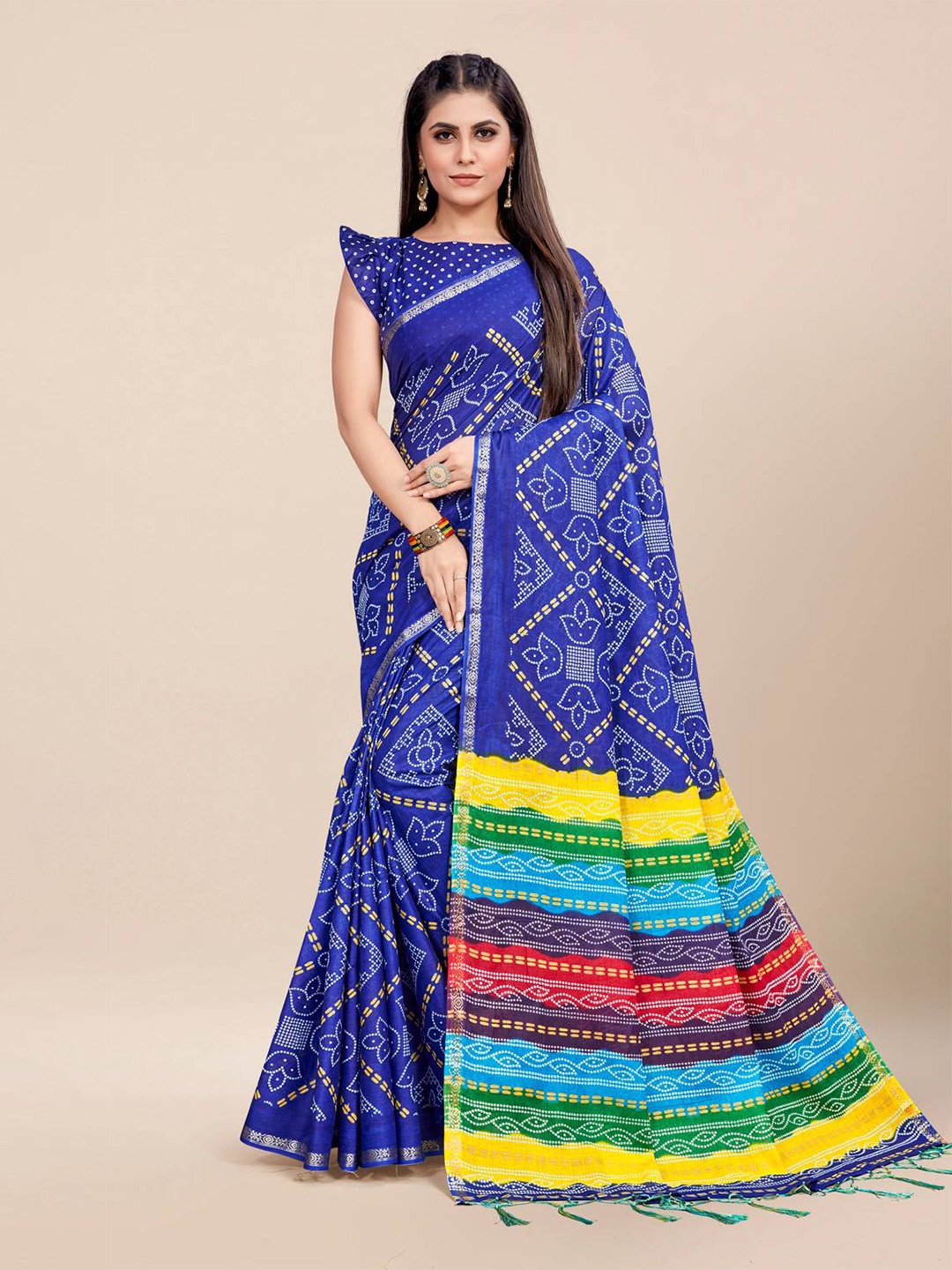

KARAGIRI Cotton Ethnic Motifs Saree, Blue