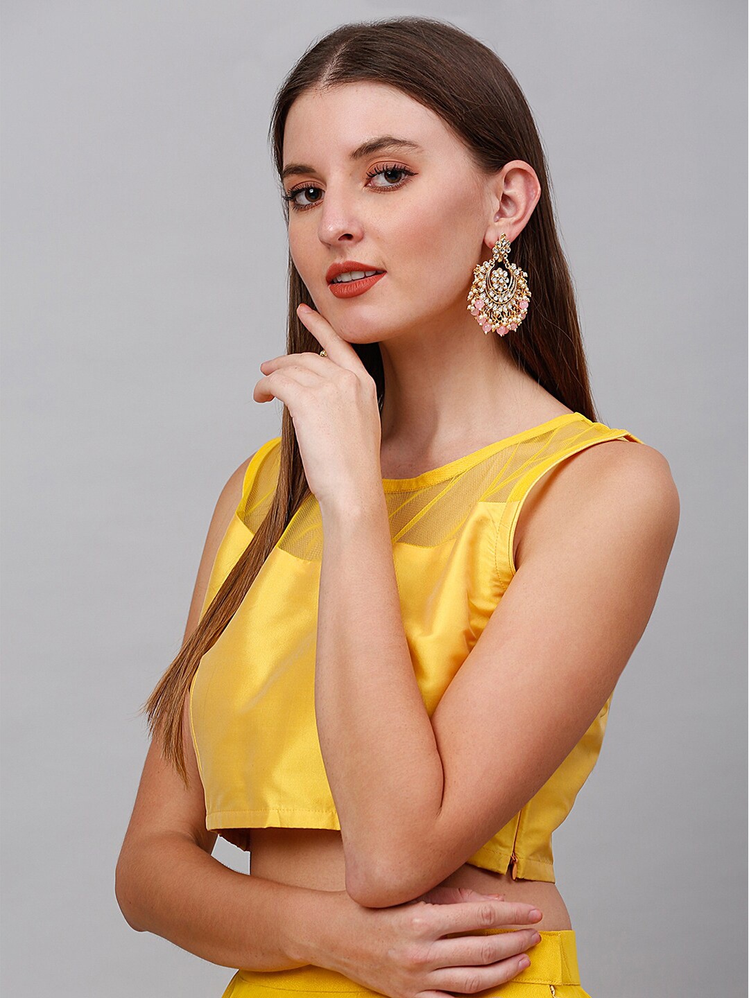 

NEUDIS Women Solid Ethnic Sleeveless Crop Top, Yellow