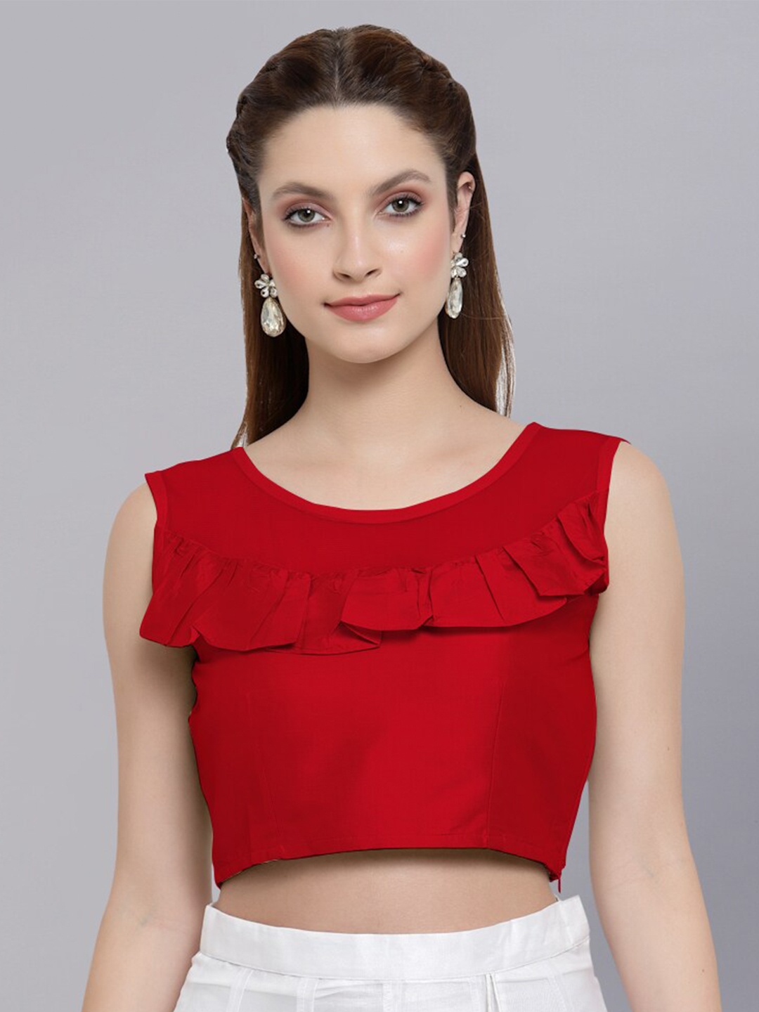 

NEUDIS Women Ruffles Crop Top, Red