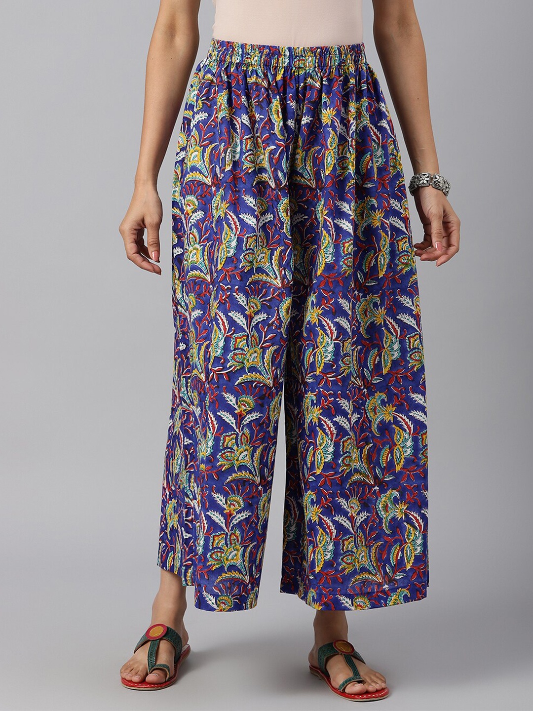 

SHRINKHLA Women Blue & Blue Floral Printed Ethnic Palazzos