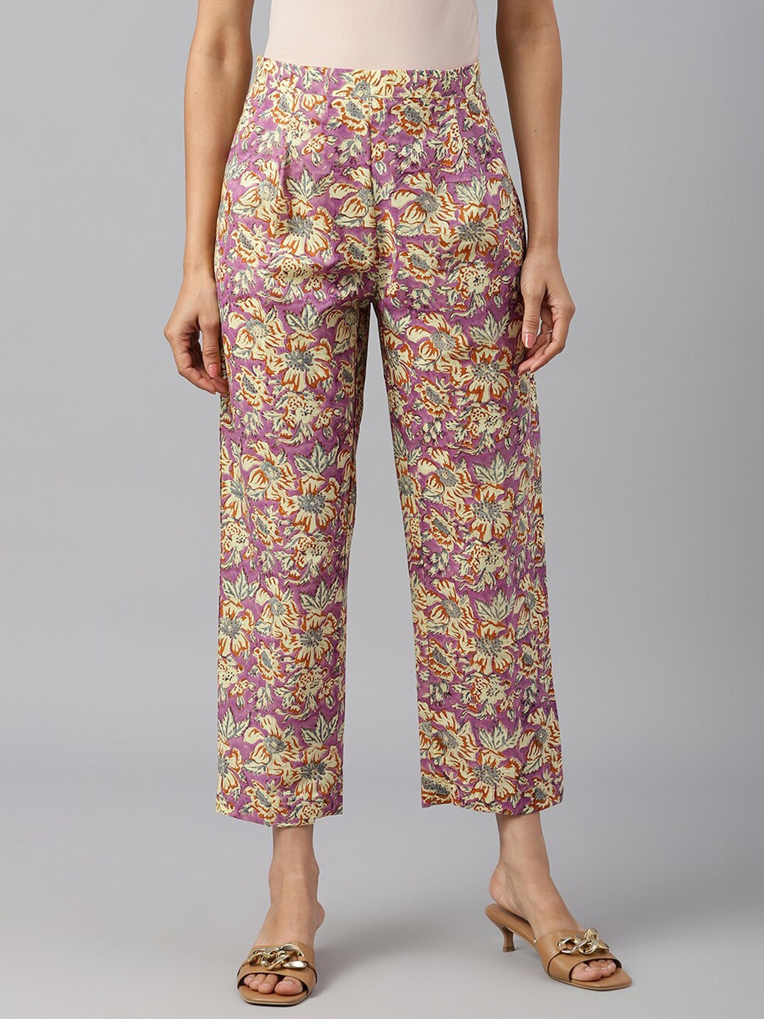 

SHRINKHLA Women Floral Printed Ethnic Palazzo, Purple