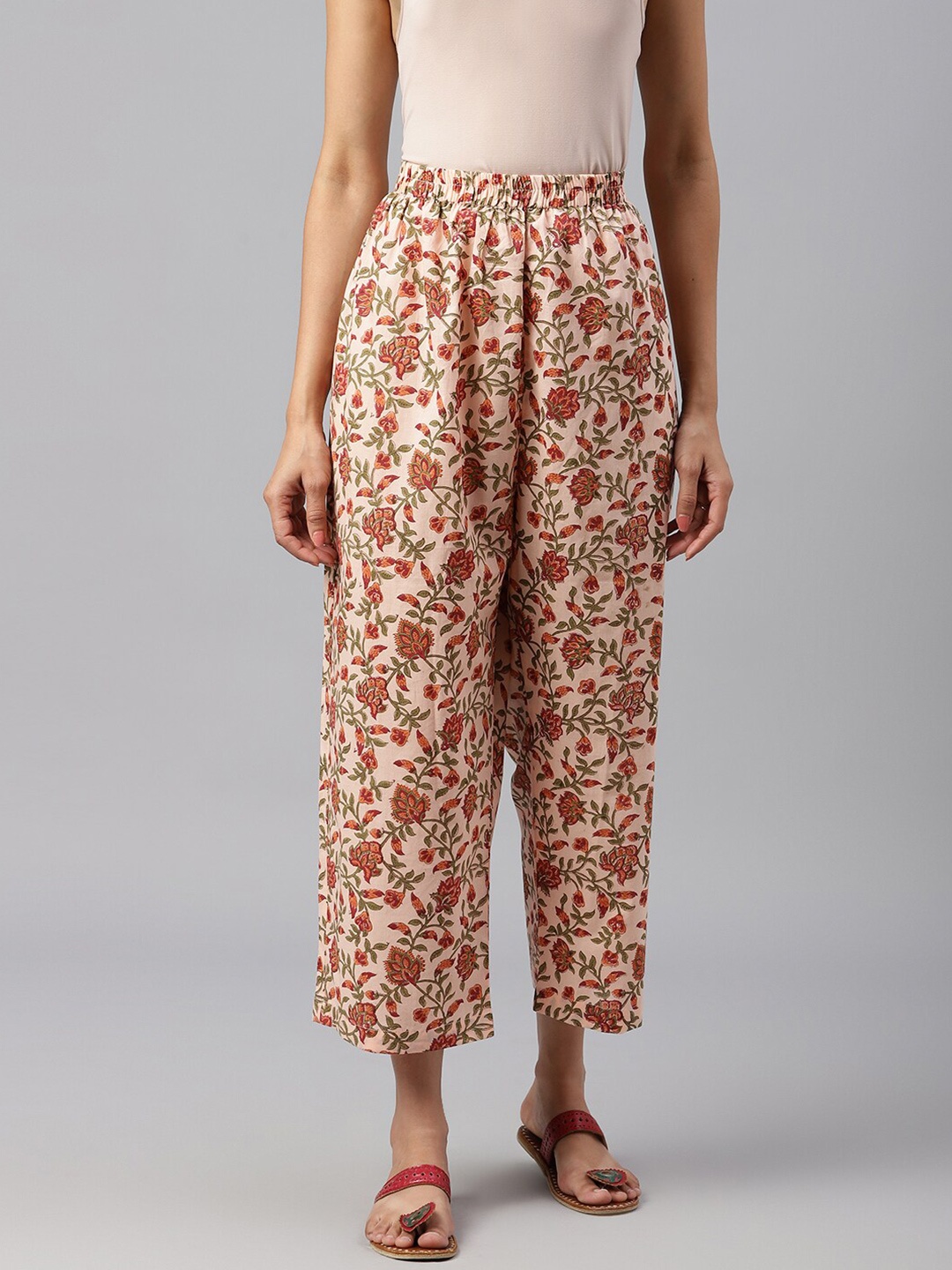 

SHRINKHLA Women Floral Printed Ethnic Palazzos, Peach