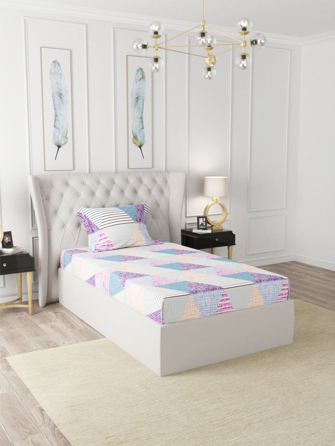 

BIANCA Geometric 186 TC Single Bedsheet with 1 Pillow Covers, White
