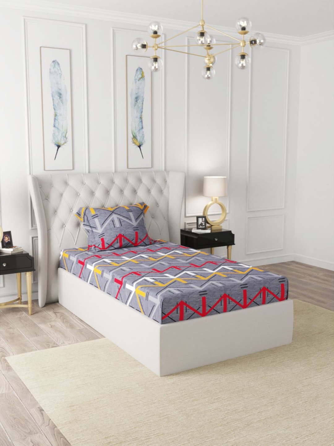 

BIANCA Geometric Printed 186 TC Single Bedsheet with 1 Pillow Cover, Violet
