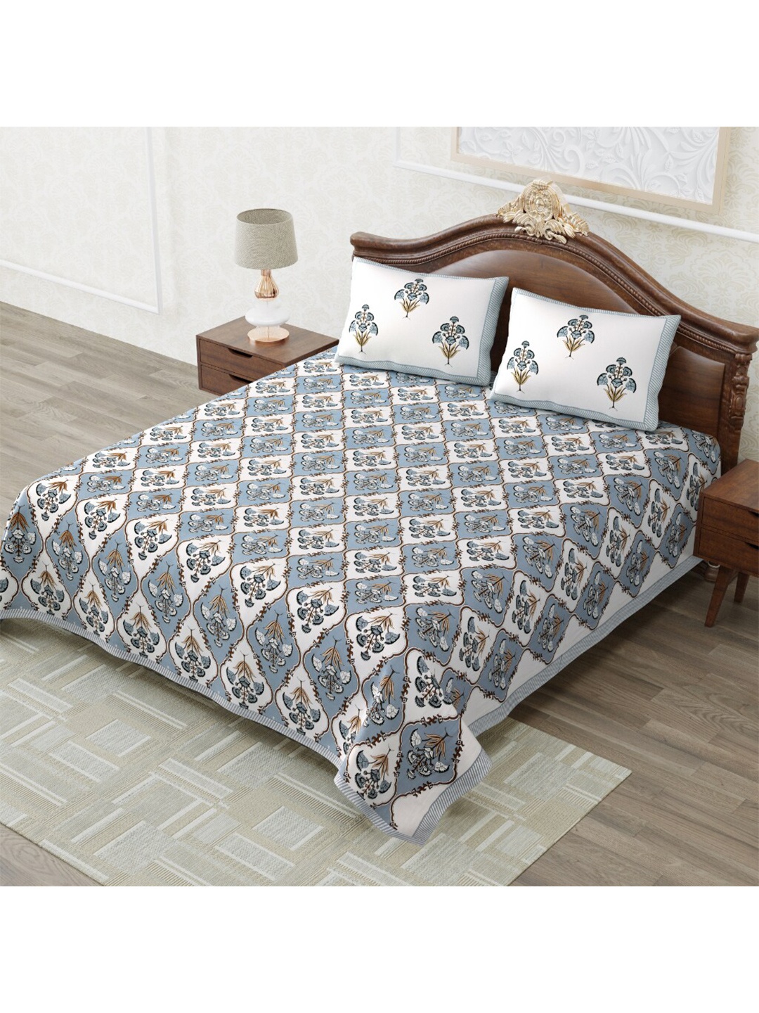 

MAFATLAL Floral Printed 210 TC Double King Bedsheet with 2 Pillow Covers, Grey